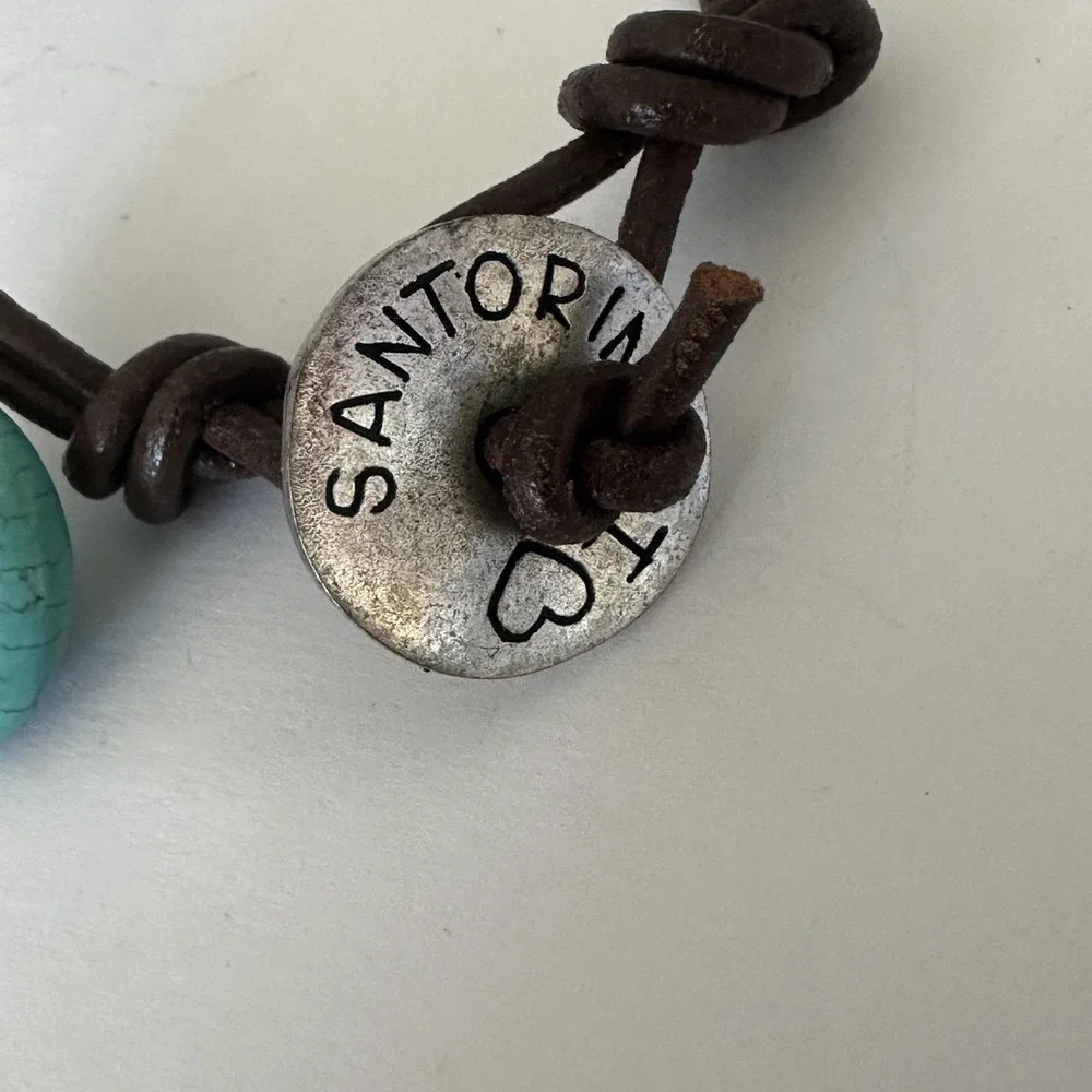 Santorini Bracelet Brown Leather Turquoise Charm‎ 7 Inch Blue Toggle Love